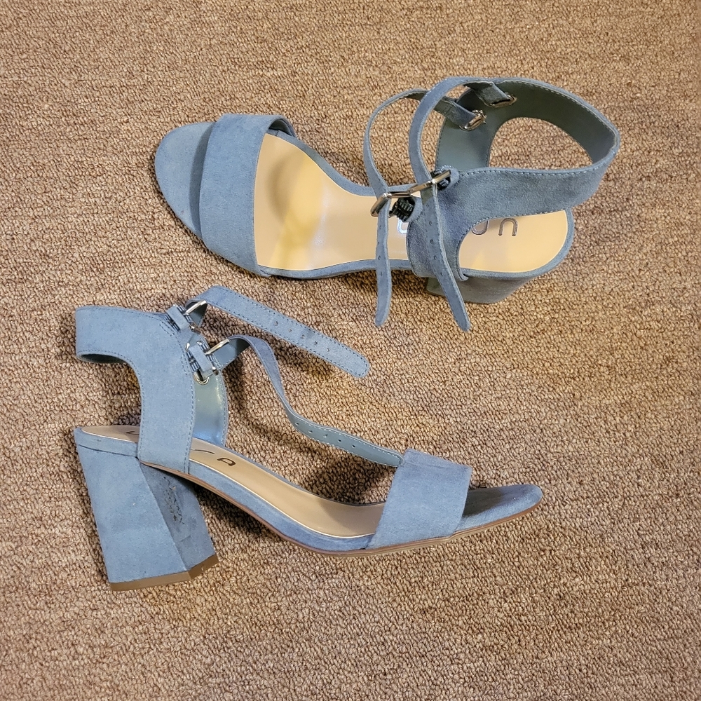 Unisa Suede Denim Blue Ankle Strapped Block Heel